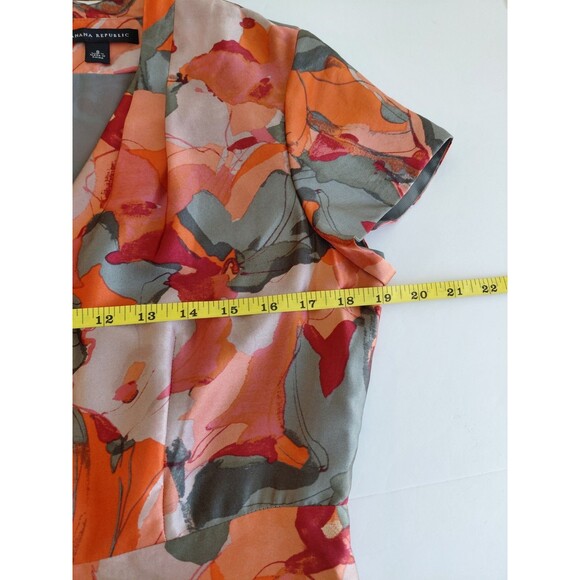 Banana Republic Size 8 Silk Orange Gray Artsy Knee-length Short Sleeve Dress - Picture 8 of 13